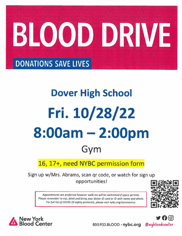 Blood Drive - Friday 10/28 - Dover High School
